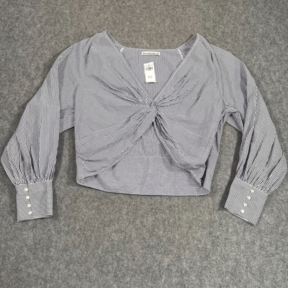 NWT Abercrombie & Fitch Striped Twist Long Sleeve Poplin Top‎ Women's Size XL